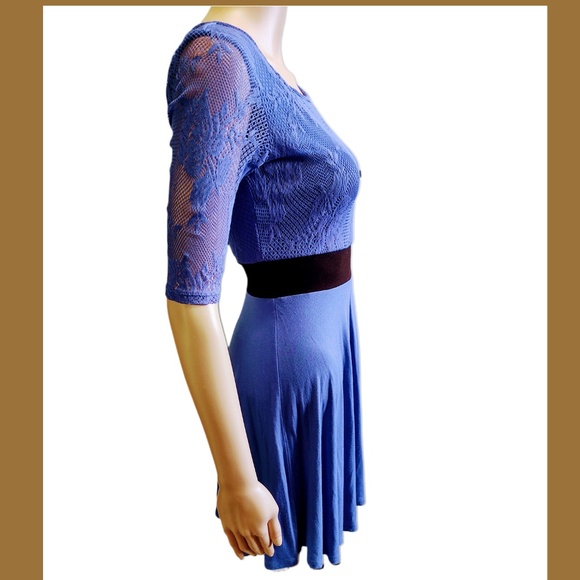 VTG GUESS Purple Lace Black Waistband Overlay Skater Mini Dress Rayon/Spandex XS - Picture 3 of 15